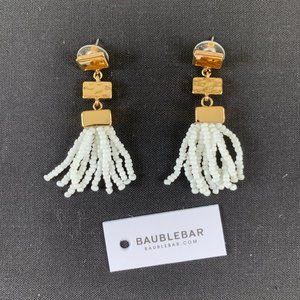BaubleBar White & Gold Beaded Tassel Earrings